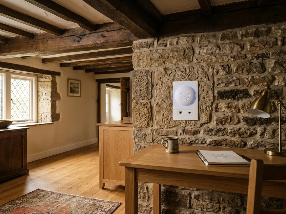 Solid Yorkshire stone wall attenuating wireless RF signals in Bilton property