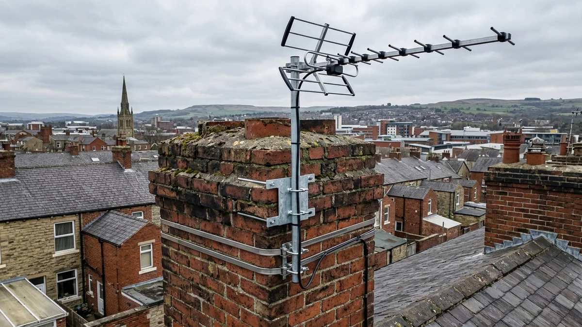 Heavy-duty storm-proof chimney aerial mount in Blackburn with double stainless steel lashing wire
