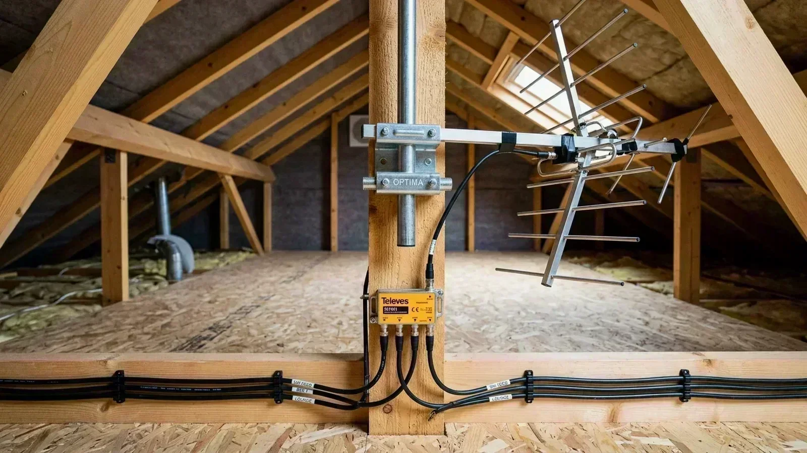 High-gain TV aerial installation in loft space in Bradford