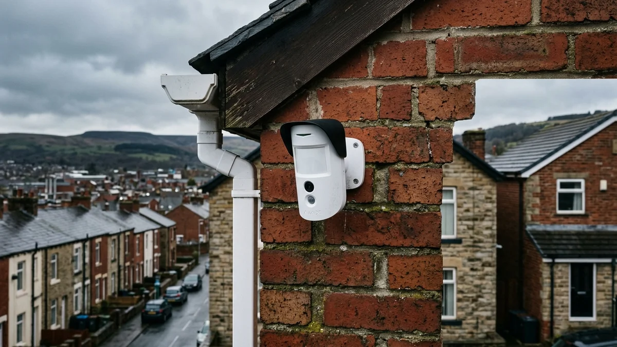 Ajax MotionCam Outdoor mounted on exterior brickwork monitoring a Burnley residential driveway