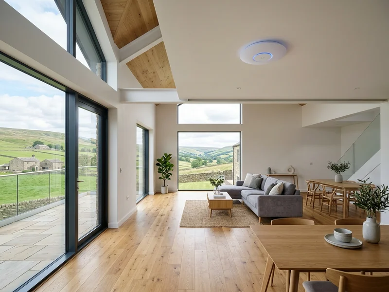Flush ceiling enterprise access point installed inside modern stone executive home in Fence near Burnley