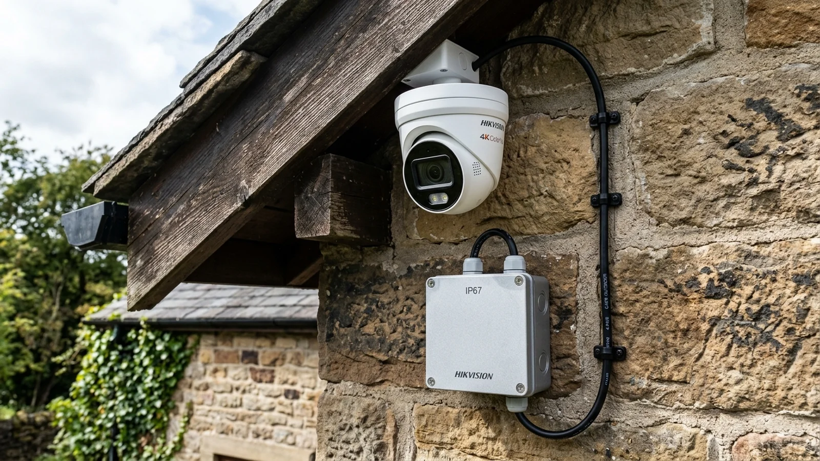 Hikvision 4K ColorVu CCTV camera providing full-colour night surveillance in Colne