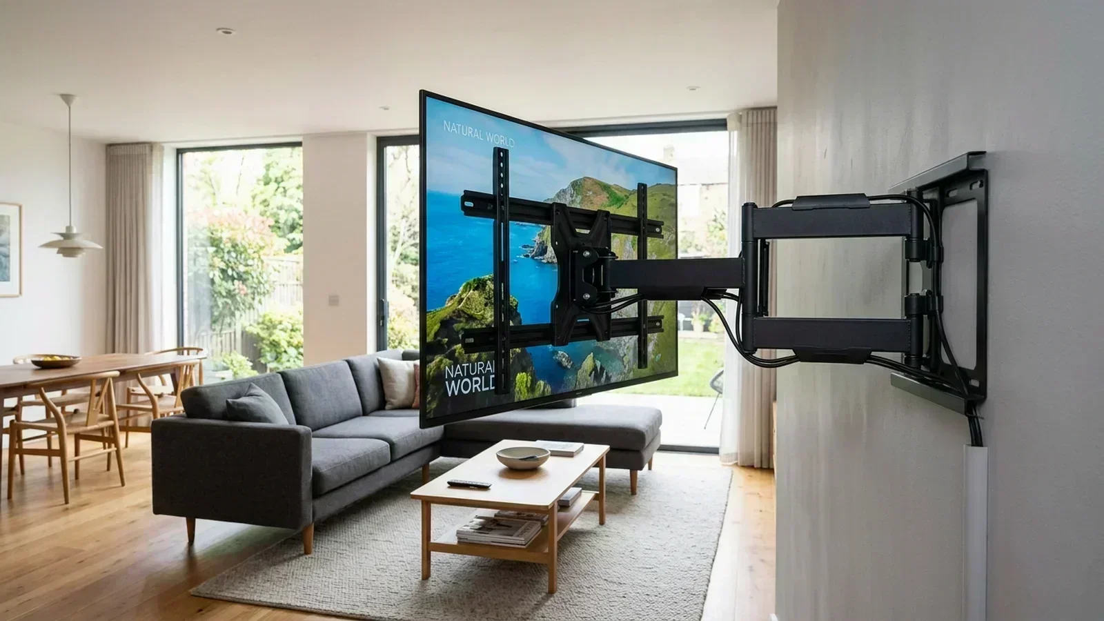 Heavy-duty full motion cantilever TV wall bracket installation in Darlington