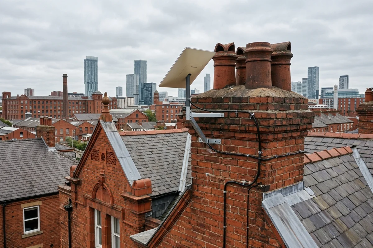 Starlink installation Droylsden certified local dish fitting on Victorian residence