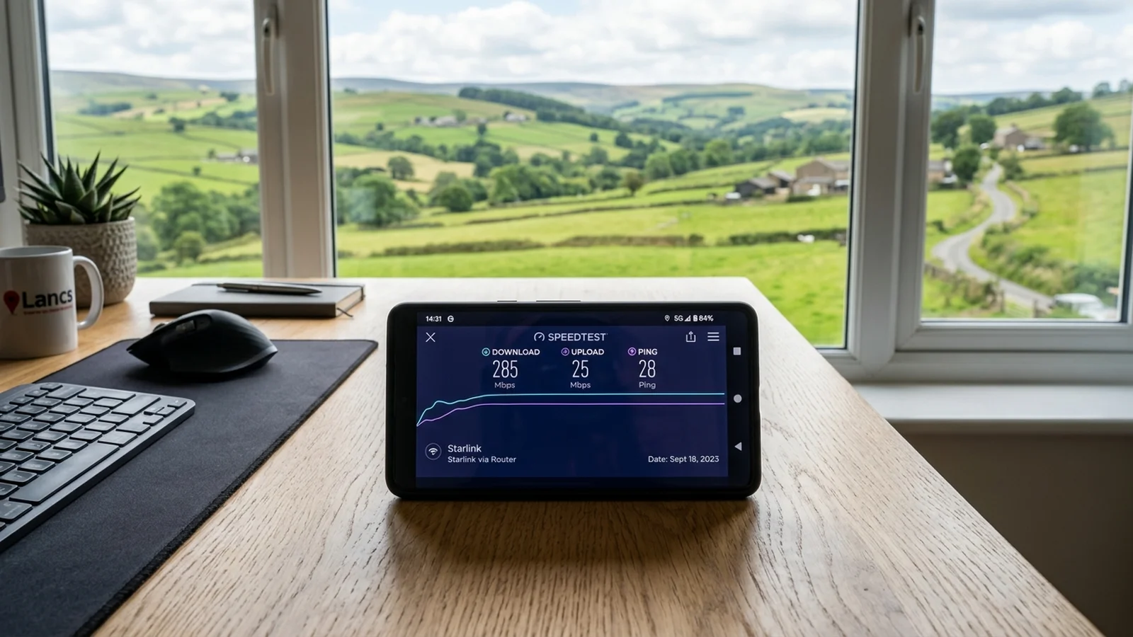 Speedtest verification showing 247Mbps download on SpaceX Starlink installation in Feniscowles