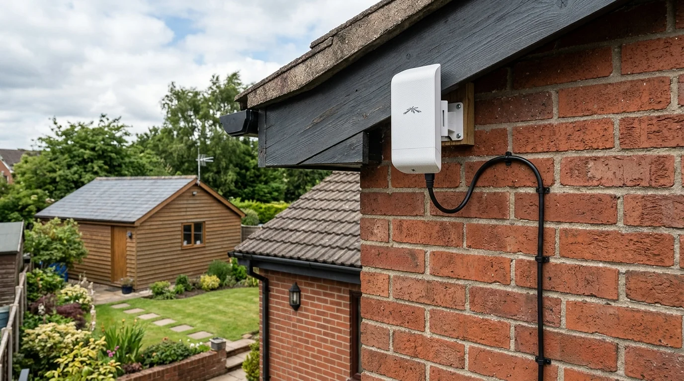 Garden office point-to-point wireless bridge installation in Feniscowles