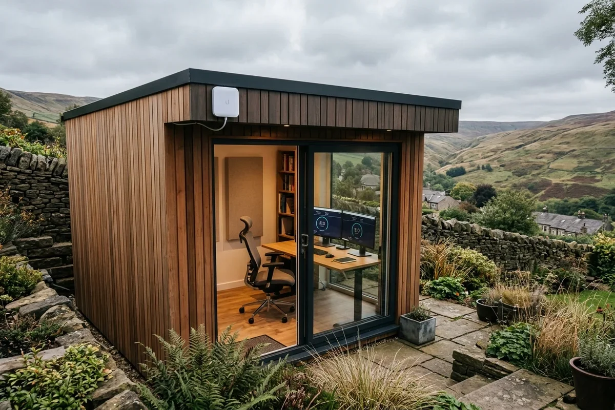 Starlink into office in garden Grotton wireless bridge link in Uppermill