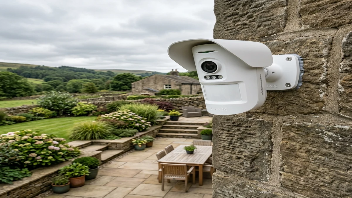 Ajax MotionCam Outdoor mounted on exterior brickwork monitoring a Wheatley residential driveway