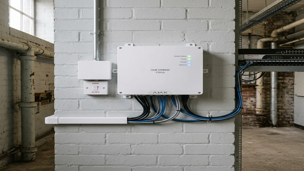 Ajax Fibra hybrid wired alarm control panel bus wiring for Halifax estate