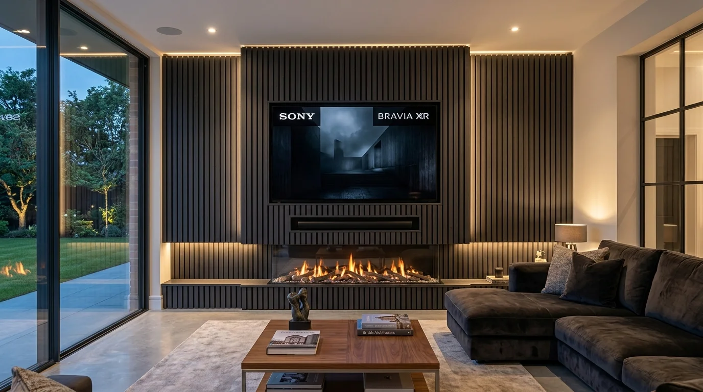 Luxury Acoustic Media Wall TV Installation in Cottingham & Skidby with Recessed OLED Display