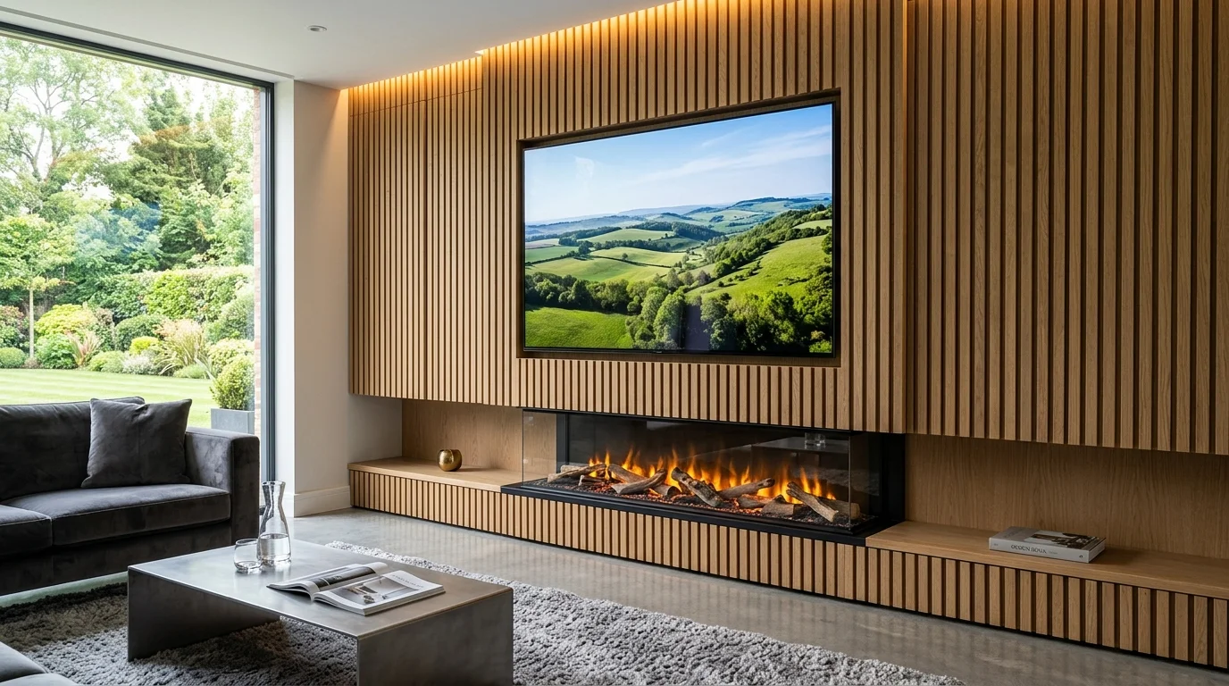 Luxury Acoustic Media Wall TV Installation in Lincoln with Recessed OLED Display
