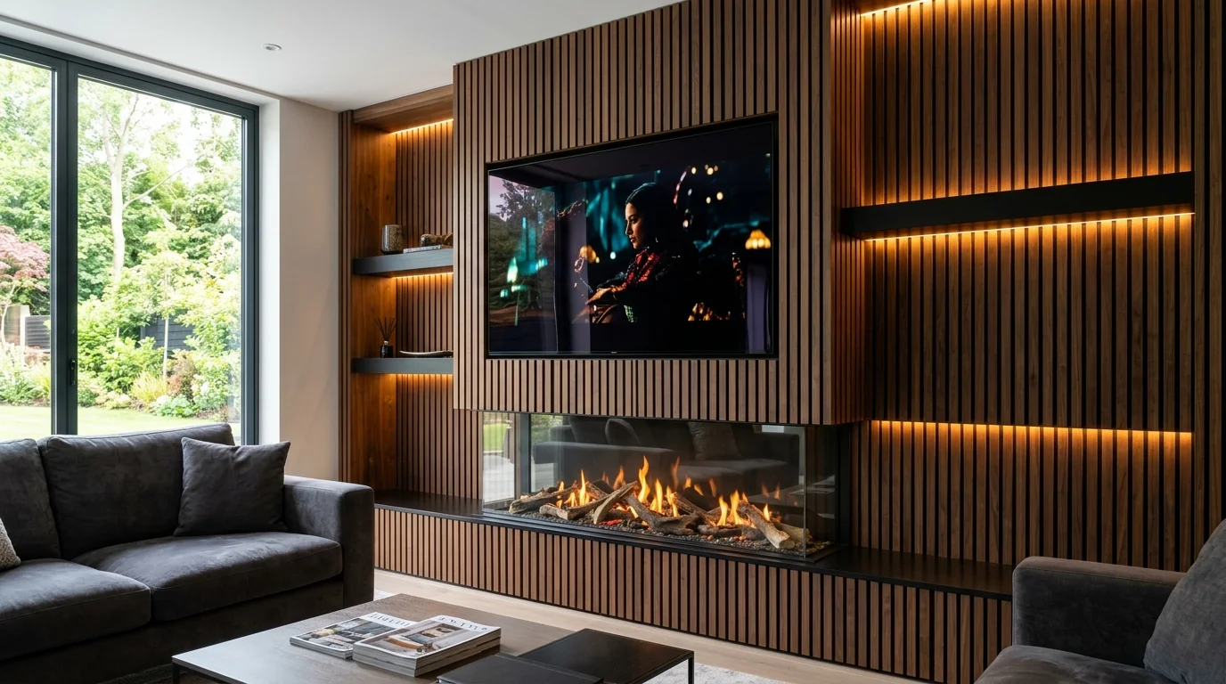 Luxury Acoustic Media Wall TV Installation in Manchester with Recessed OLED Display