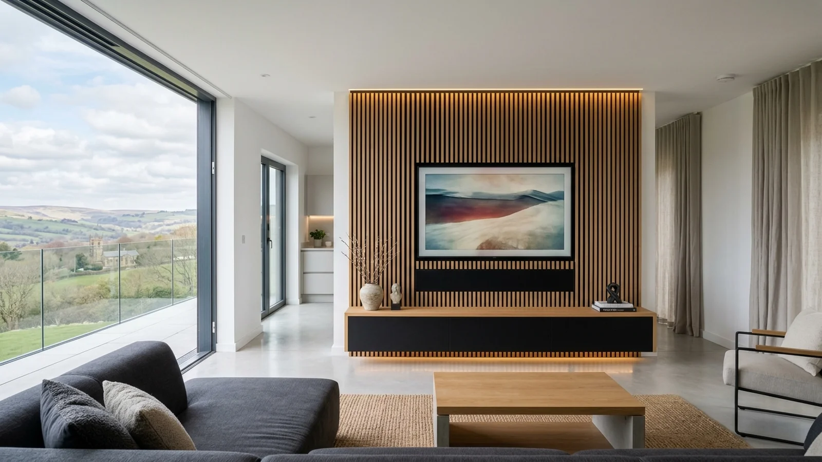 Luxury Acoustic Slat Wood Media Wall Installation in Mellor Brow