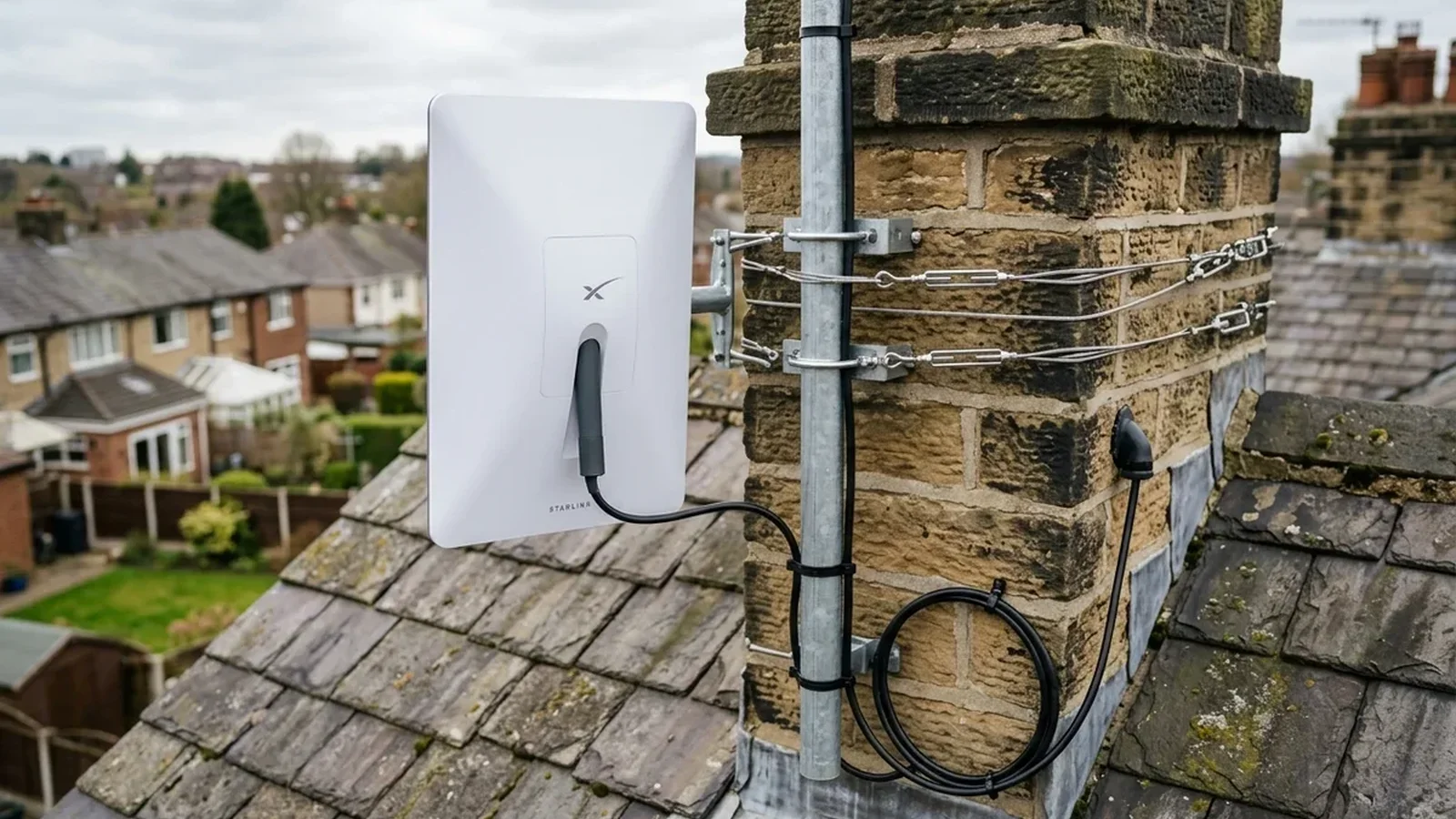 Starlink dish mounted securely on chimney in Nelson