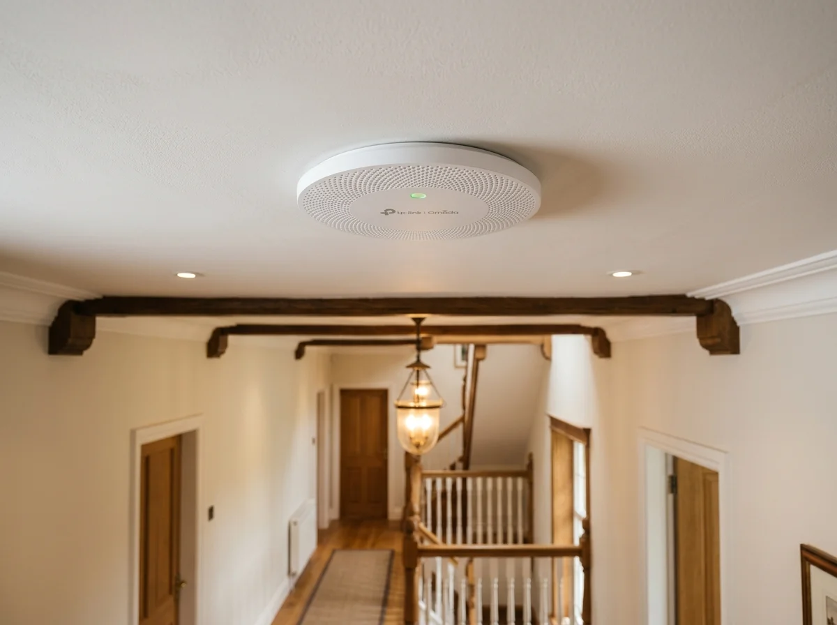 TP-Link Omada Pro flush ceiling access point installation in a Oldham executive detached home hallway