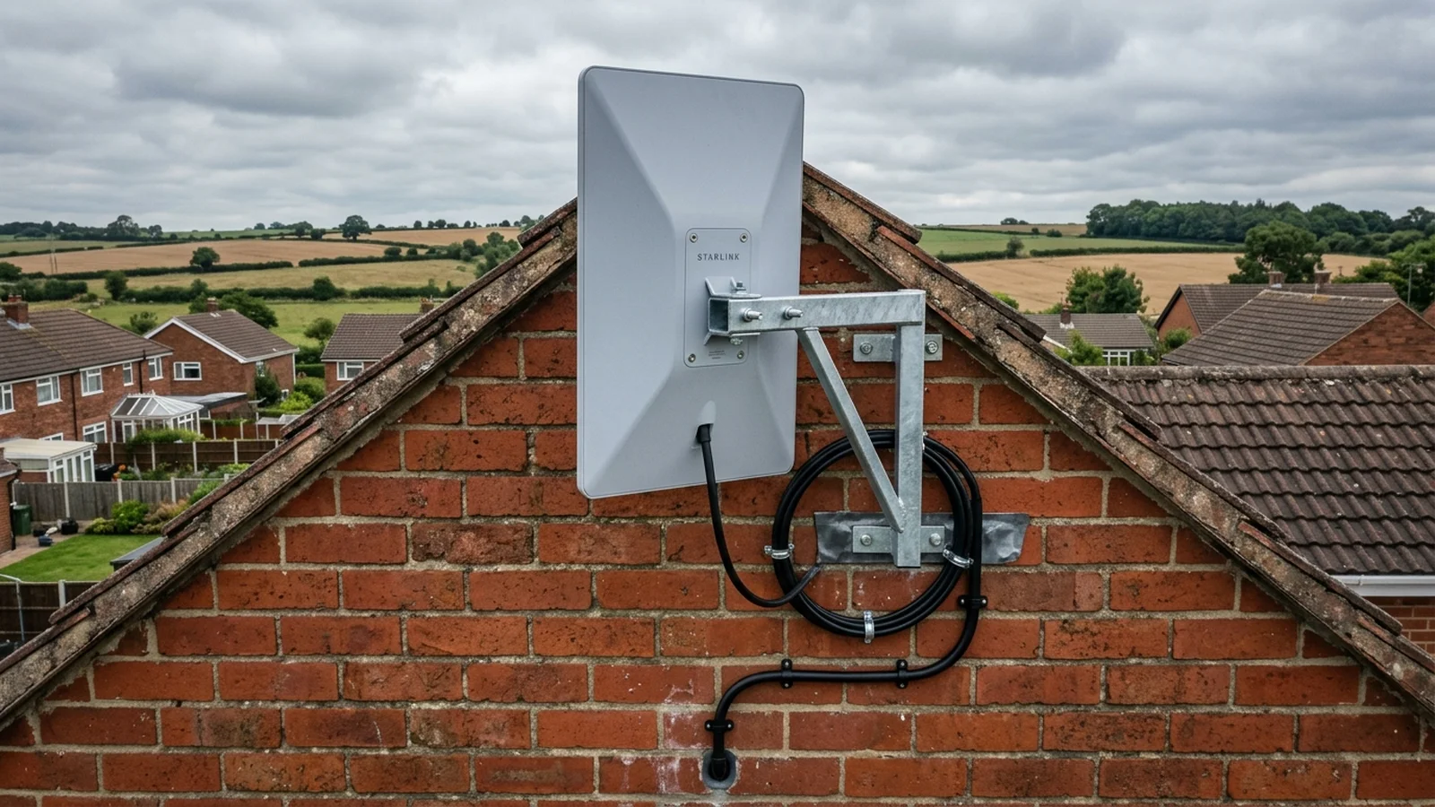 Starlink dish mounted securely on chimney in Rossington