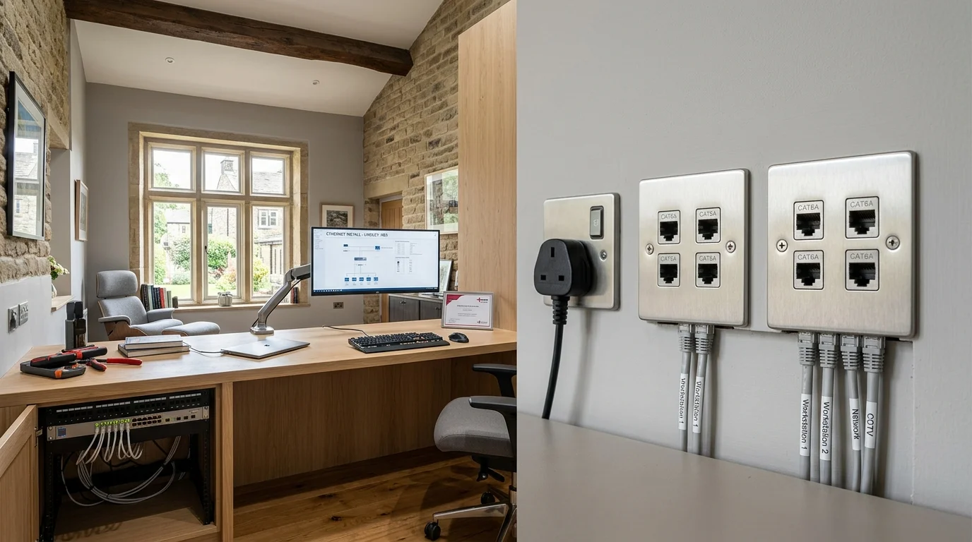 Flush twin RJ45 Cat6 Ethernet wall socket installed in Slaithwaite residence