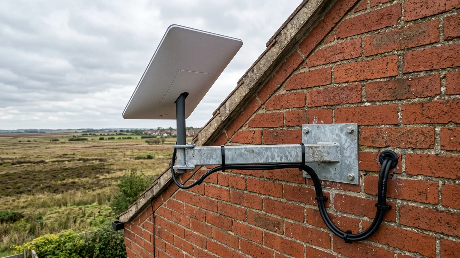 Starlink dish mounted securely on chimney in Thorne