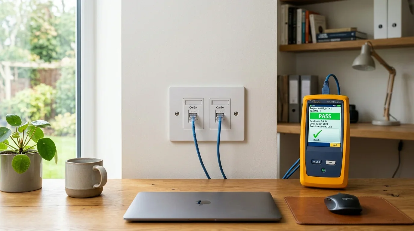 Domestic home network cabling with clean flush-mounted Ethernet wall sockets in a Warrington home
