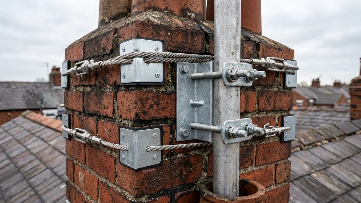 Heavy-duty storm-proof chimney aerial mount in Warrington with double stainless steel lashing wire