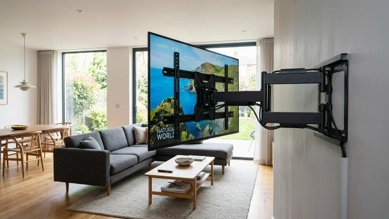 Heavy-duty full motion cantilever TV wall bracket installation in Whalley