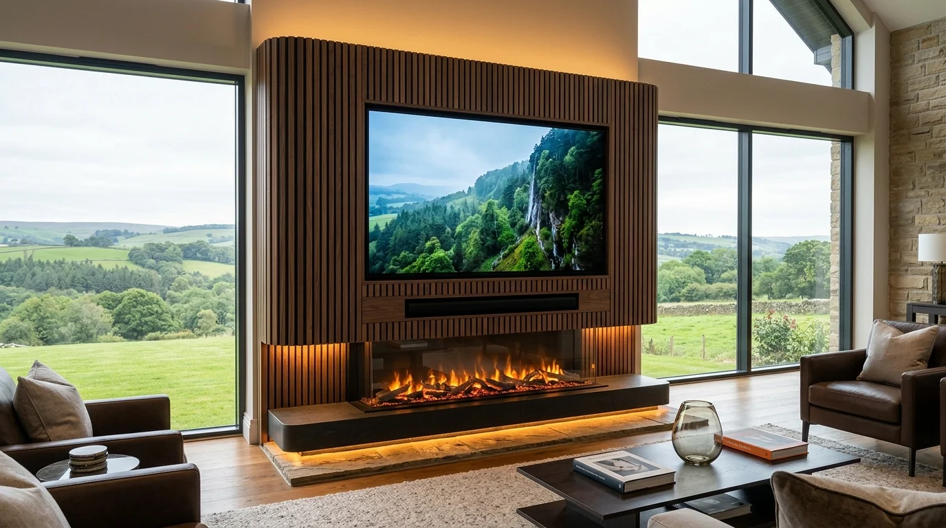 Luxury Acoustic Media Wall TV Installation in Wigan with Recessed OLED Display